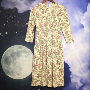 Vintage Peri Petites Floral Cottagecore Midi Dress Pockets Size 6
